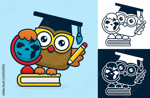 Back to school concept with funny owl. Vector cartoon illustration in flat icon style