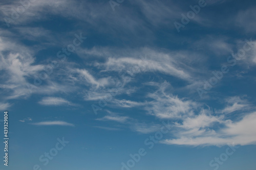 Beautiful blue sky background  white clouds covering thinly spread the sky