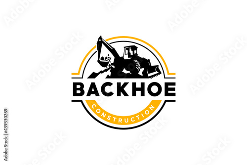 Backhoe logo template vector. Heavy equipment logo vector for construction company. Creative backhoe illustration for logo template.
