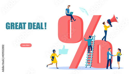 Vector of a marketing team offering a great deal to clients