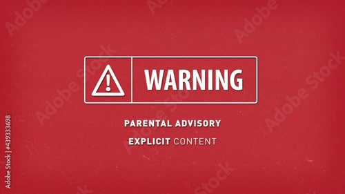 Warning Adult And Explicit Content Sign Background/ 4k animation of a warning vintage background with parental advisory message and various vintage distorted twitch effects