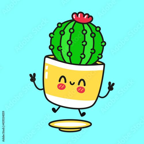 Wallpaper Mural Cute funny cactus character. Vector hand drawn cartoon kawaii character illustration icon. Isolated on blue background. Сactus character concept Torontodigital.ca