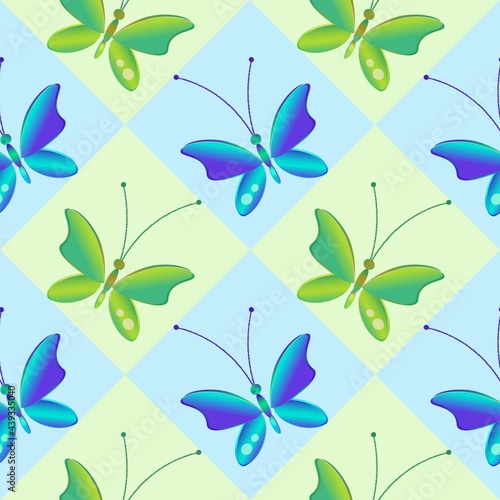 Cheerful pattern with colorful butterflies. Regular seamless pattern.Seamless pattern  funny background.