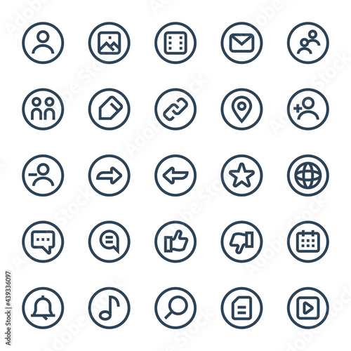 Outline icons for social networks.