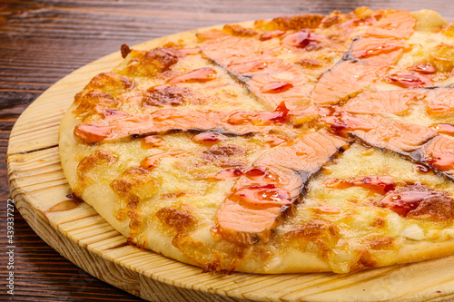 Italian traditional Pizza with salmon