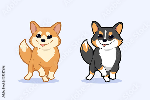 Kawaii corgi stickers set in different breeds