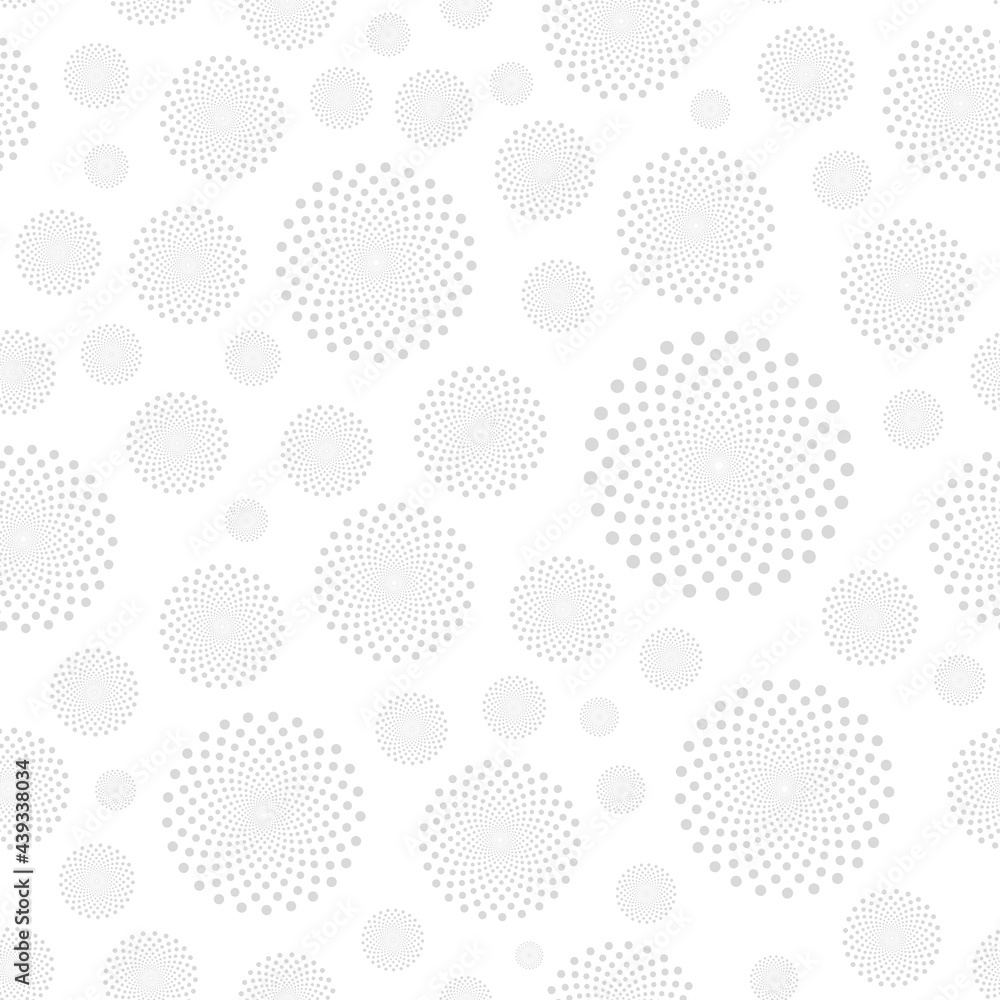 Vector seamless pattern with dotted shapes. White and grey decorative texture. Abstract endless background