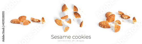 Sesame cookies isolated on a white background.