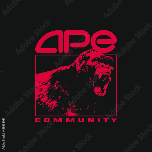 Ape vector T shirt design. Gorilla vector T shirt design. Download it now
