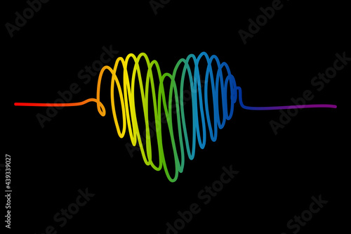 Rainbow LGBT heart line shape isolated on black  background,hand drawing,Symbol of LGBT gay pride,vector illustration
