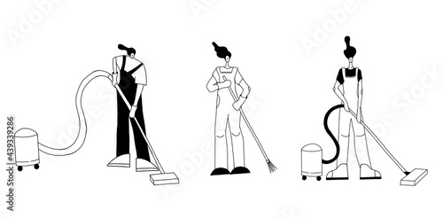 Vector illustration of cleaning woman. Cartoon character