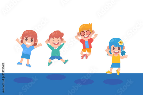 happy kids jumping premium Vector
