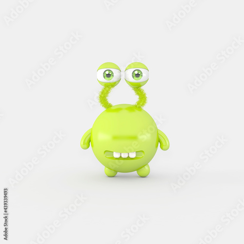 Cartoon monster with Wall Background. 3D illustration  3D rendering
