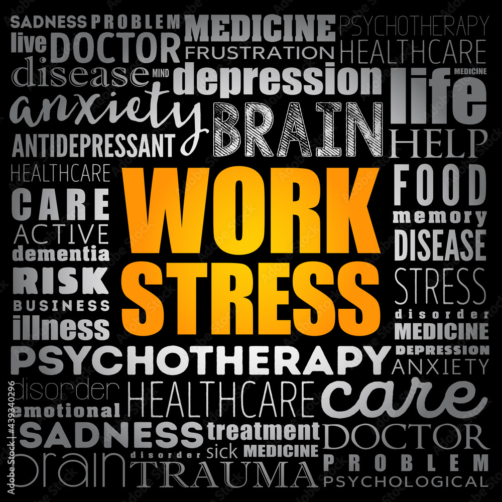 Work Stress word cloud collage, health concept background
