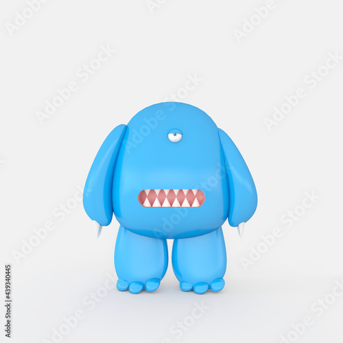 Cartoon monster with Wall Background. 3D illustration  3D rendering