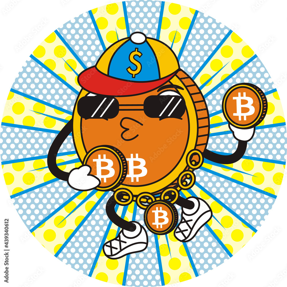 bitcoin cartoon illustration with cute expression