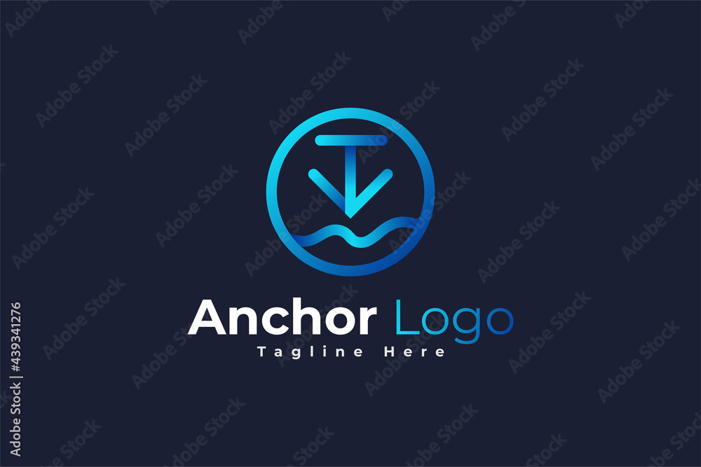 Anchor Logo Design with Line Style in Blue Gradient. Marine Logo Anchor Logo Design with Line Style in Blue Gradient. Marine Logo