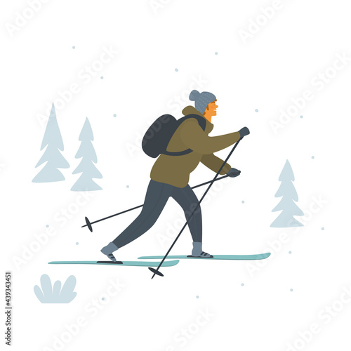 man cross country skiing isolated vector illustration scene