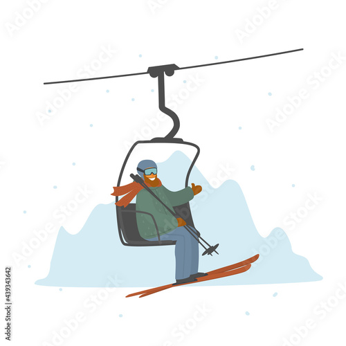 man skier in a ski lift isolated vector illustration graphic