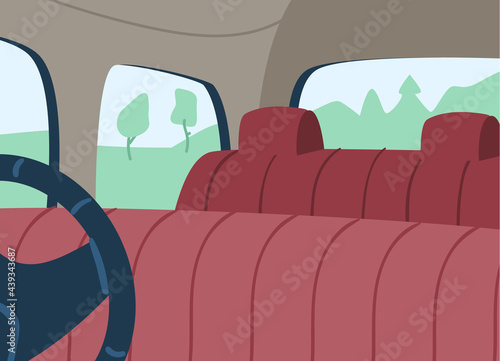 Car empty interior without driver and passengers, flat vector illustration.
