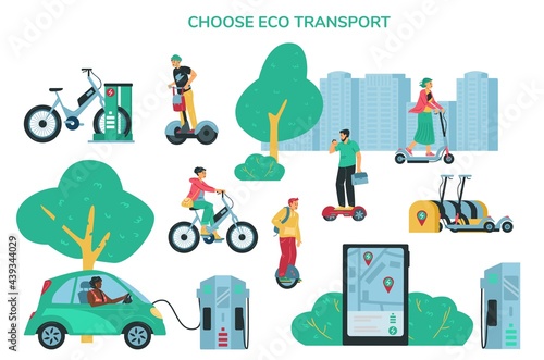Eco environmentally friendly transport, flat vector illustration isolated.