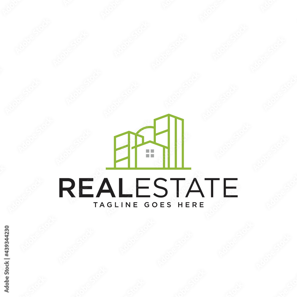 Real estate green line logo - Vector