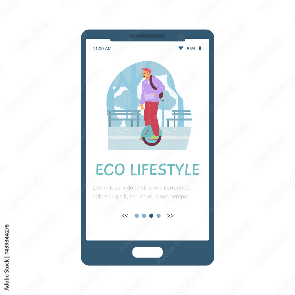 Mobile app for advertise of eco lifestyle and electric modern urban transport.