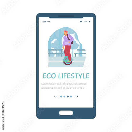 Mobile app for advertise of eco lifestyle and electric modern urban transport.