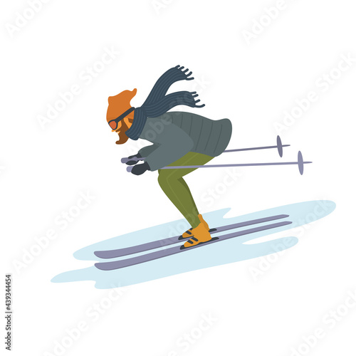 man skiing sownhill isolated vector illustration graphic