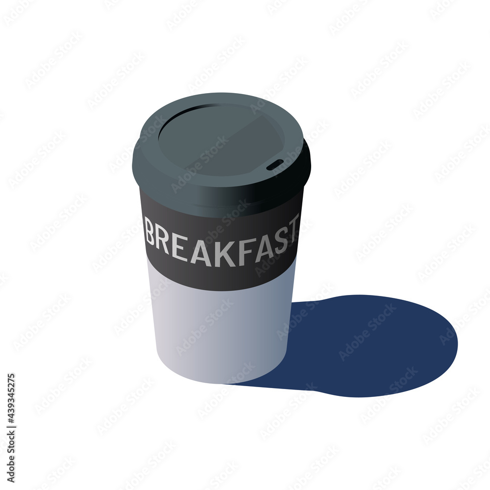 Breakfast. Isometry vector icon of hot coffee paper cup with hole from cafe. Breakfast. Isometry vector icon of hot coffee paper cup with hole from cafe.