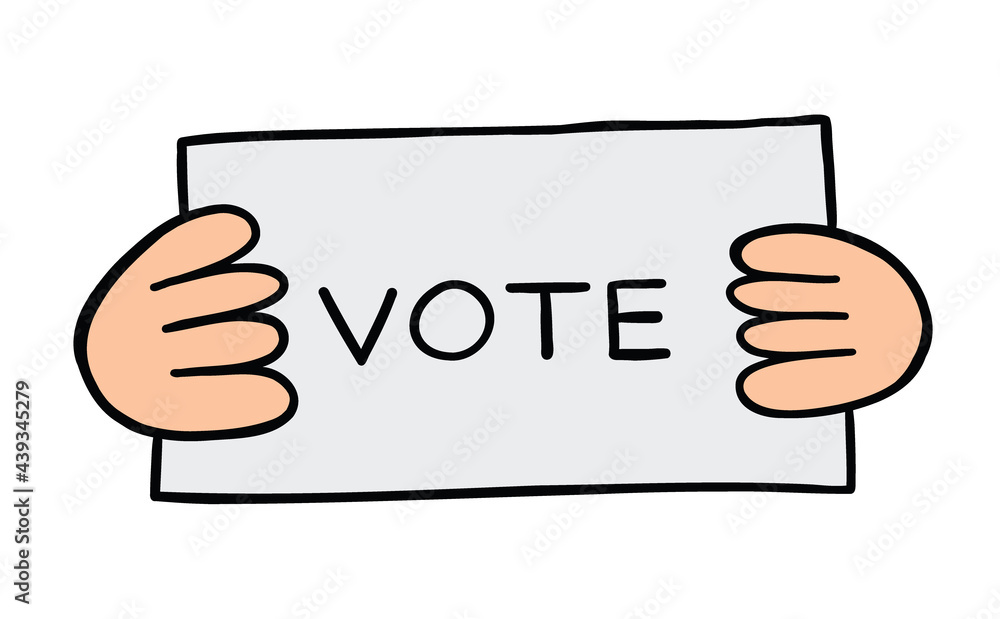 Cartoon vector illustration of hand holding vote Cartoon vector illustration of hand holding vote