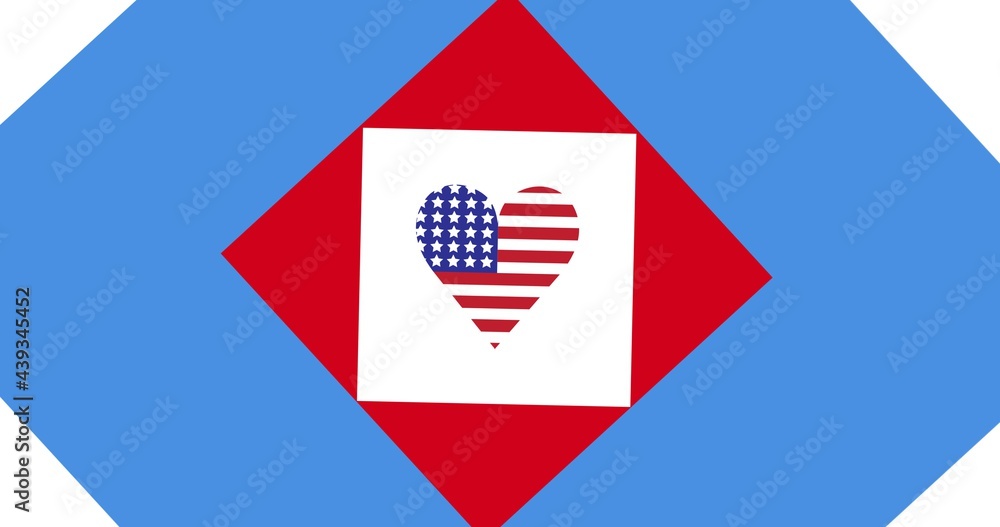 Composition of american flag heart on red, blue and white background Composition of american flag heart on red, blue and white background