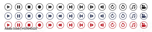 Media player button icons set, play button and pause sign. Video and audio player. Modern design.