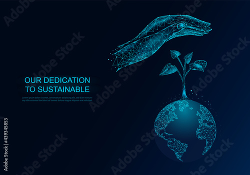 Hand is taking care of plant sprout growing on planet