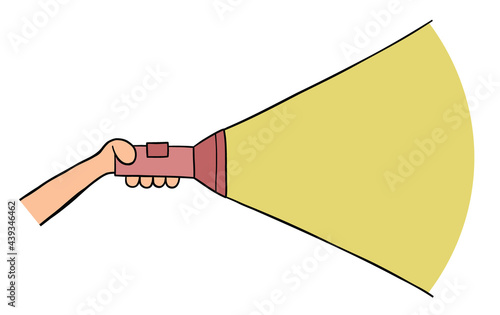 Cartoon vector illustration of holding flashlight