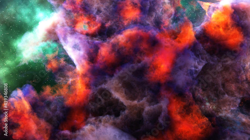 3D rendering of darkest colorful nebula and cosmic gas clusters with stars in a distant galaxy. Abstract fog nackground. © Petrolerus77