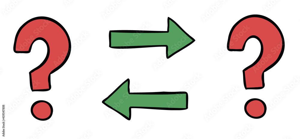 Cartoon vector illustration of two question marks and exchange
