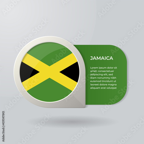 3D Map Pointer Flag Nation of Jamaica with Description Text