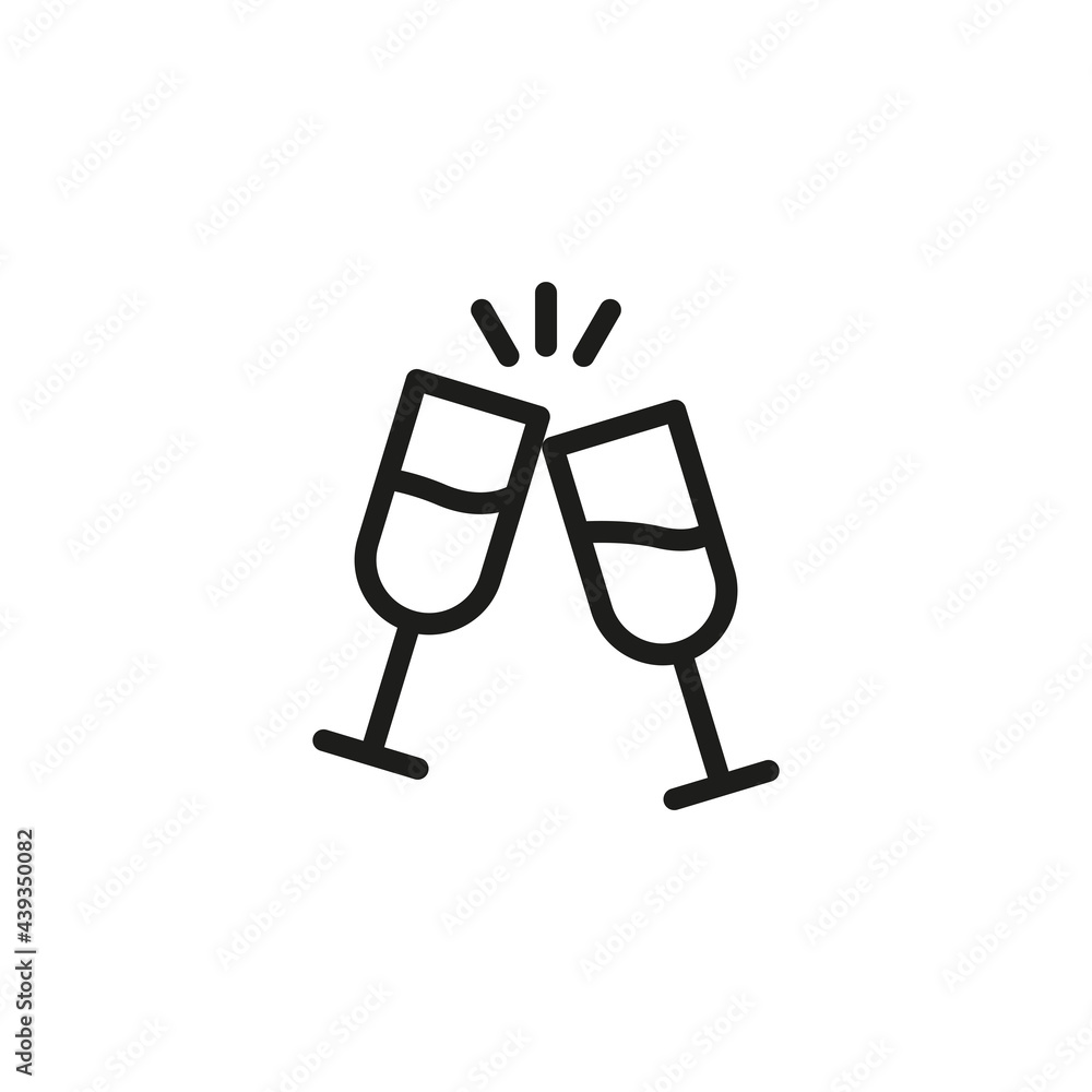 Champagne icon. Two glasses of champagne. A toast. Simple linear vector illustration on a white background Champagne icon. Two glasses of champagne. A toast. Simple linear vector illustration on a white background