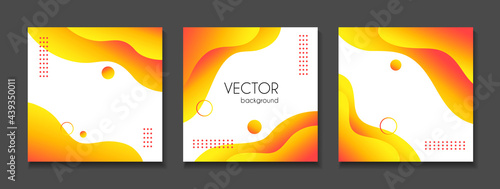 Liquid abstract yellow backgrounds for instagram posts. Vector set of fluid organic shapes templates for social media with copy space for text