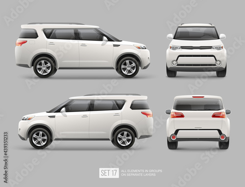 Passenger suv Car for mockup design. Car Mockup for corporate brand identity and advertising on passenger transport. Side view white car. Corporate Vehicle 
