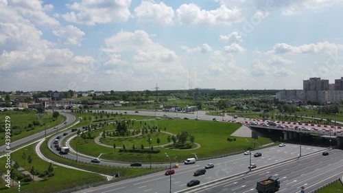 Aerial view of road with moving cars in Moscow City photo