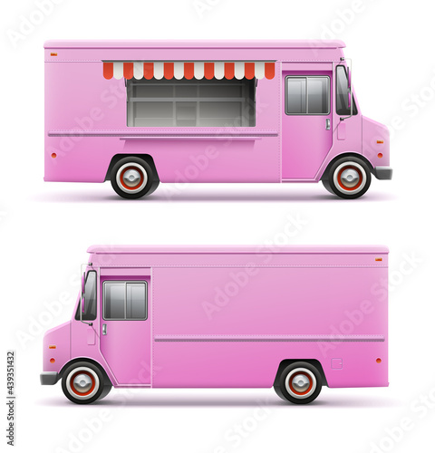 Retro Food Truck vector template for Mockup Brand Identity. Realistic Delivery Ice Cream Van template for Mockup Brand identity design and transport advertising. Food Delivery Truck. Retro Classic Car