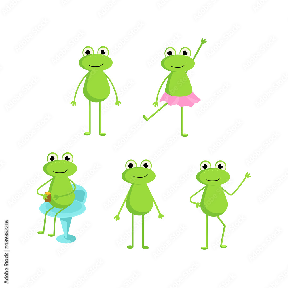 A set of frogs in different poses. A set of frogs in different poses.