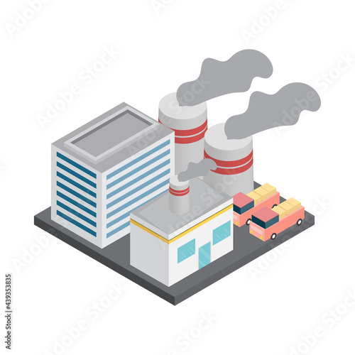 Factory or Plant building in isometric 3d style. Industrial icon. Vector illustration.