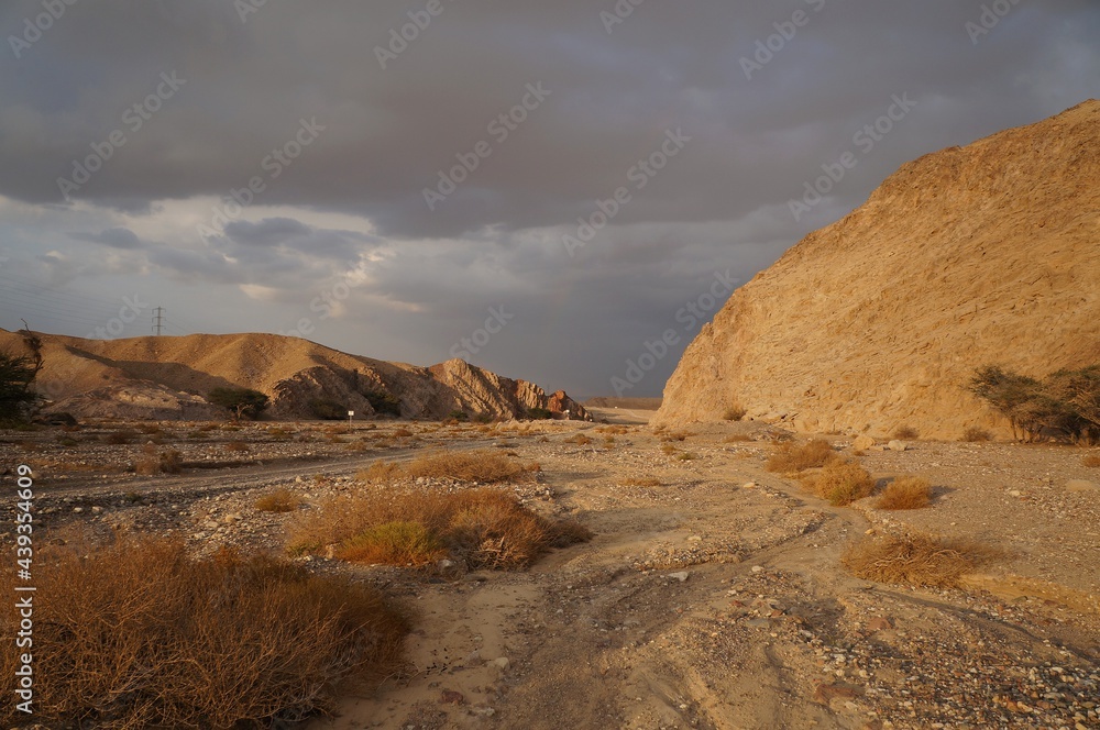 Hiking in twilight near Eilat in South Israel