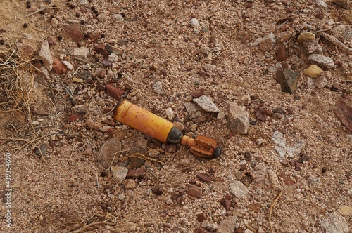 Leftovers of the rocket used by army in the desert