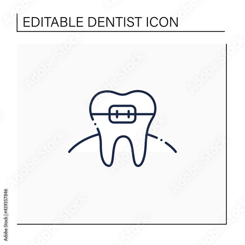 Orthodontics line icon. Orthodontists fixed and corrected bite and realigned teeth over time. Tooth care hygiene picture. Timely treatment concept. Isolated vector illustration. Editable stroke photo