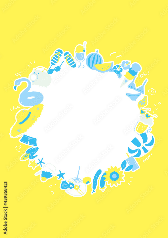 ポップな夏の手描きイラストフレーム ブルー イエロー Stock Illustration Adobe Stock