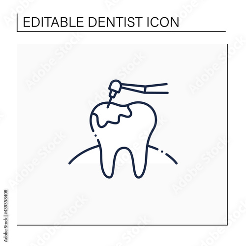 Caries treatment line icon. Oral surgeons specialize in dental caries. Root canal treatment. Healthcare procedures concept. Helps protect teeth. Isolated vector illustration. Editable stroke